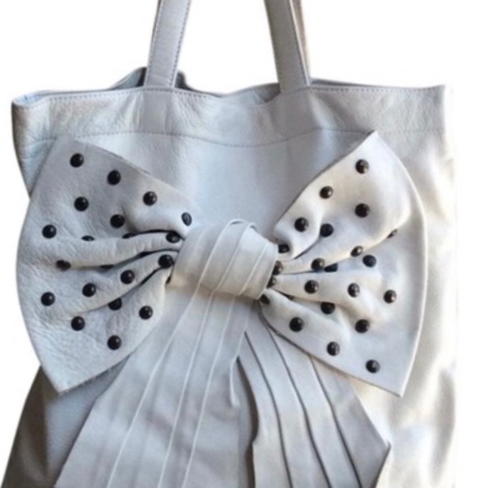 Red Valentino studded bow off white leather bag